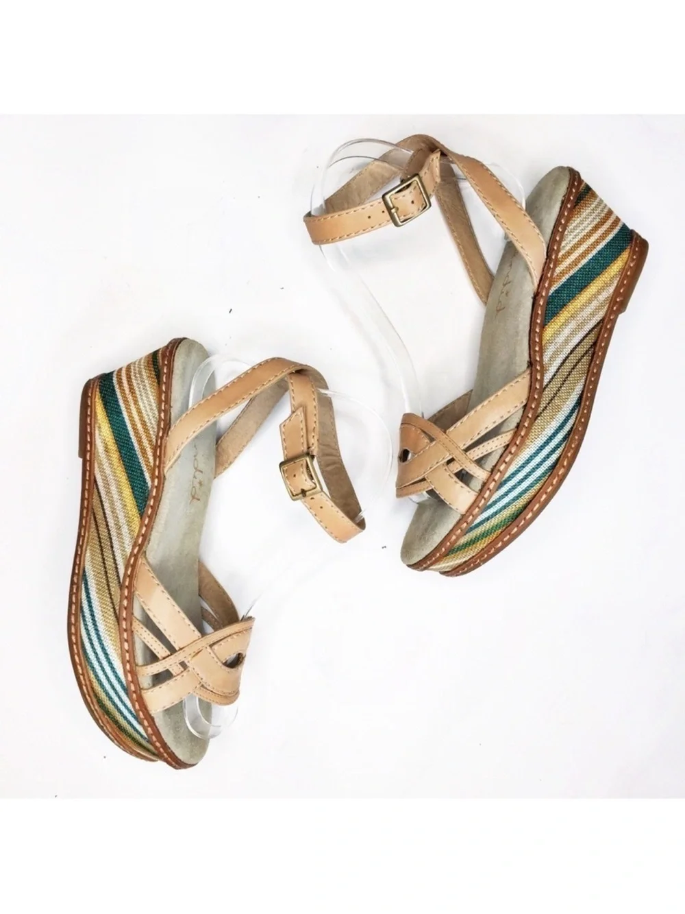 Splendid Striped Espadrille Wedge Sandals Leather Canvas Size 8